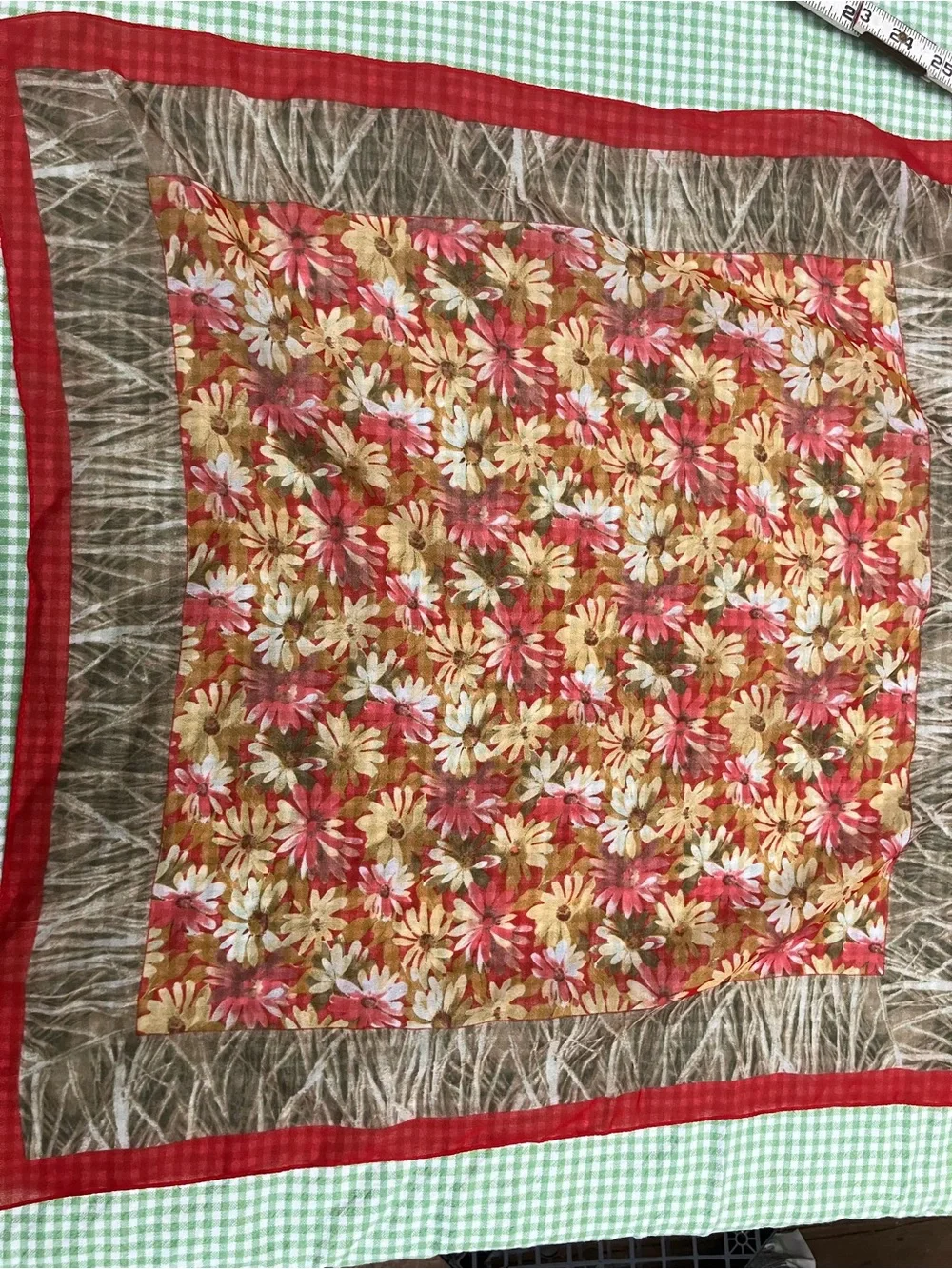 Lightweight scarf forest trees and red